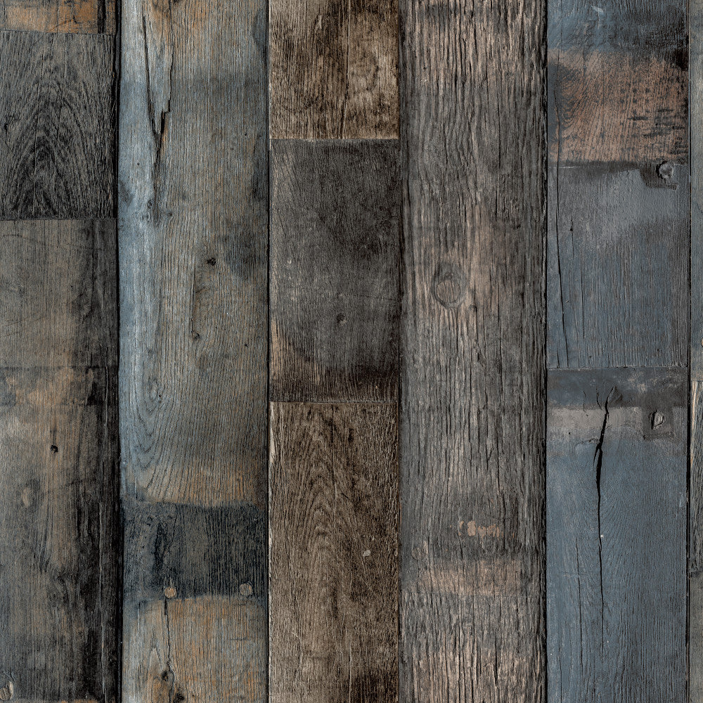 Balken Holz-Optik Tapete GranDeco WL1402 Blau Braun