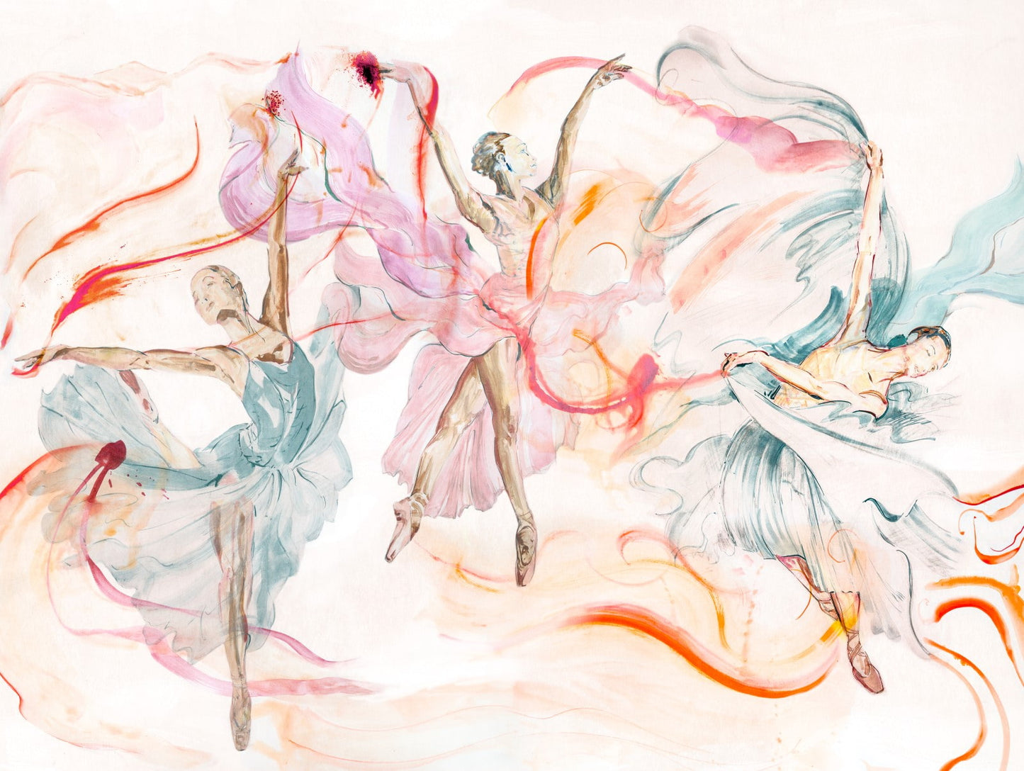 Digitaldruck Ballerina Gemalt Weiß Rosa Blau Rot ML2201