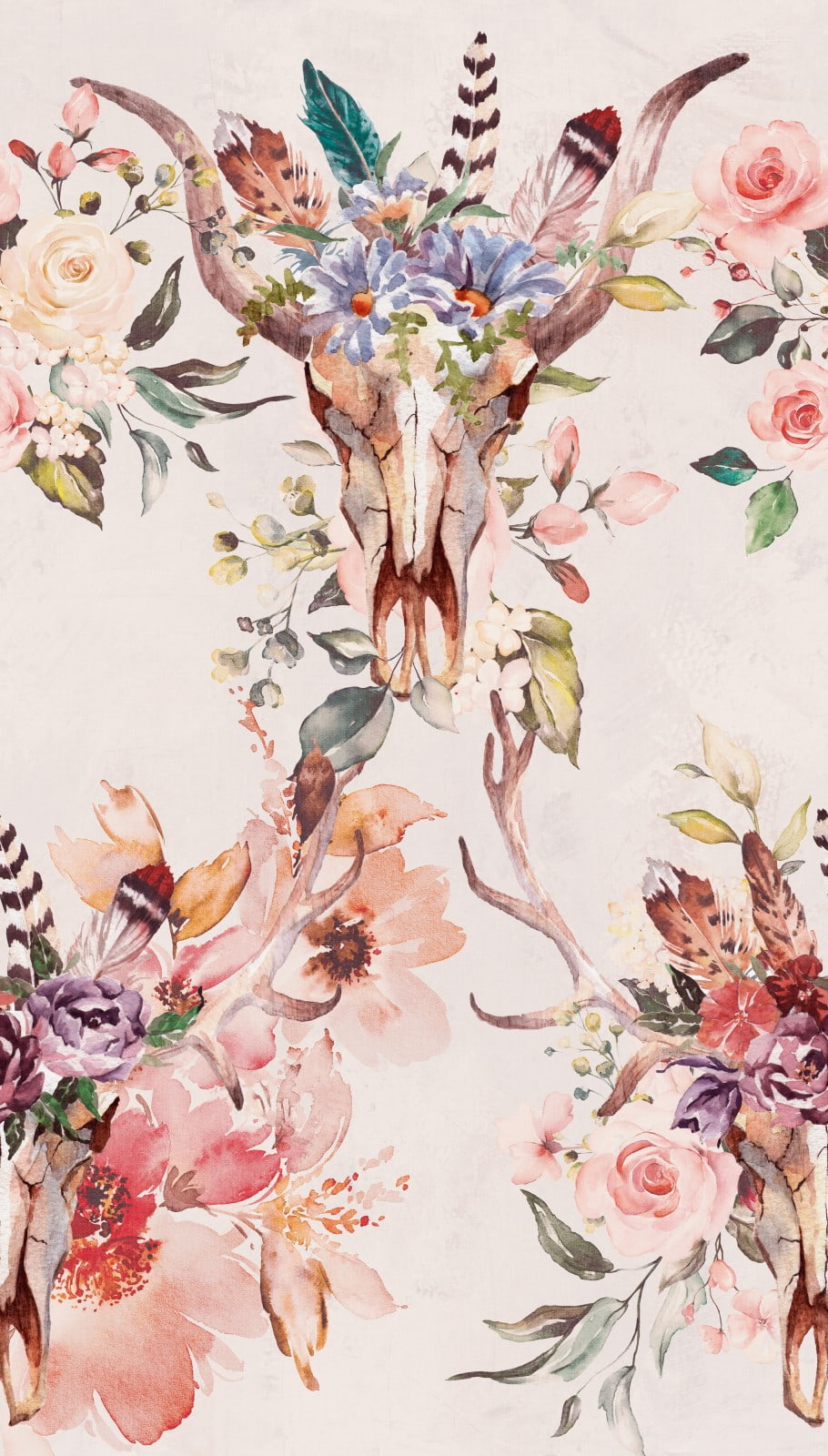 Digitaldruck Floral Tierschädel Rosa Creme Beige ML2101