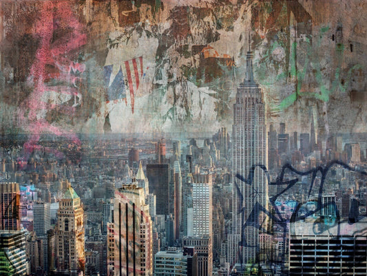 Digitaldruck Skyline New York Shabby Grau Braun Rot ML3701