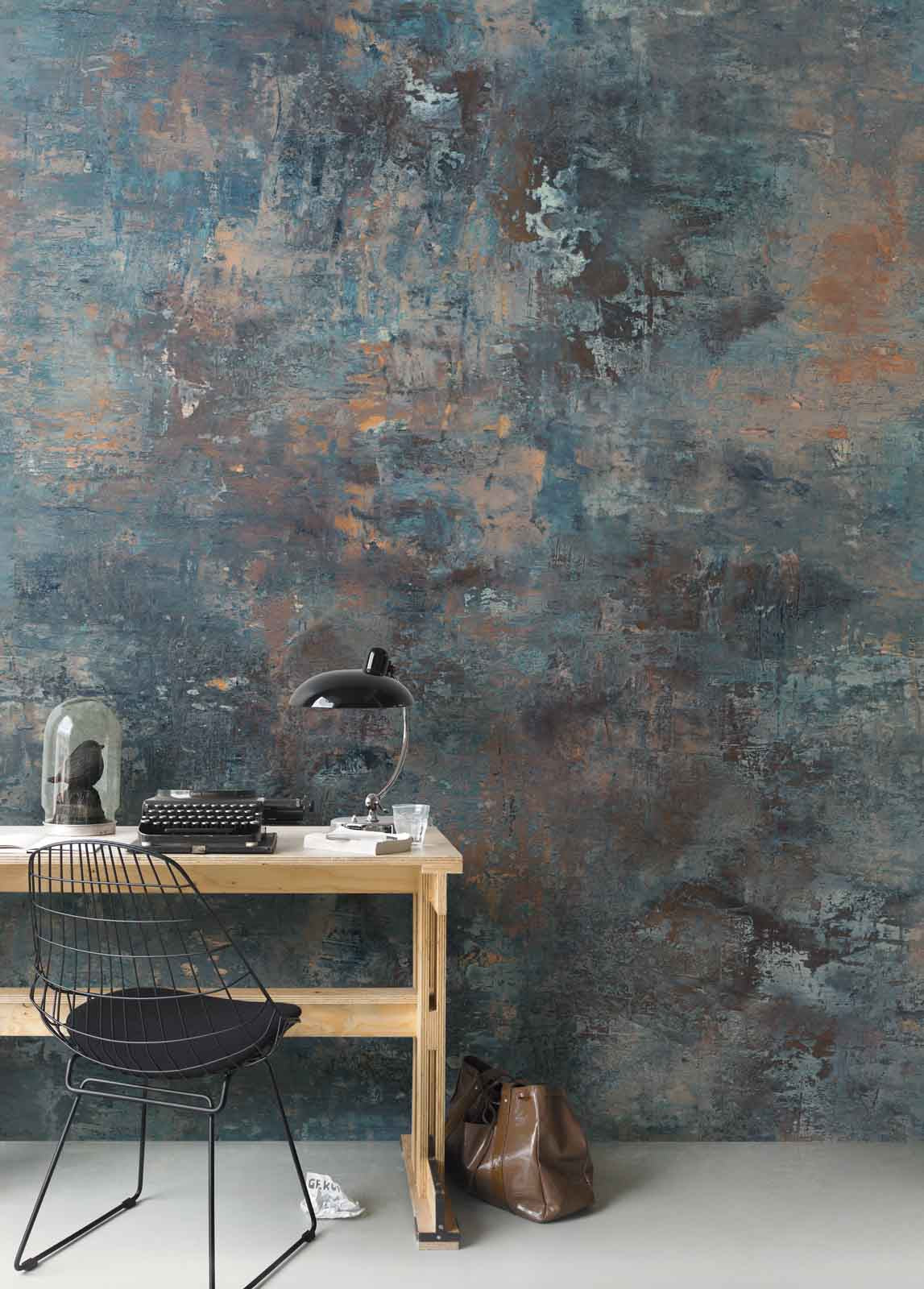 Rasch Fototapete Vlies 429626 Used-Look Metall Blau Beige