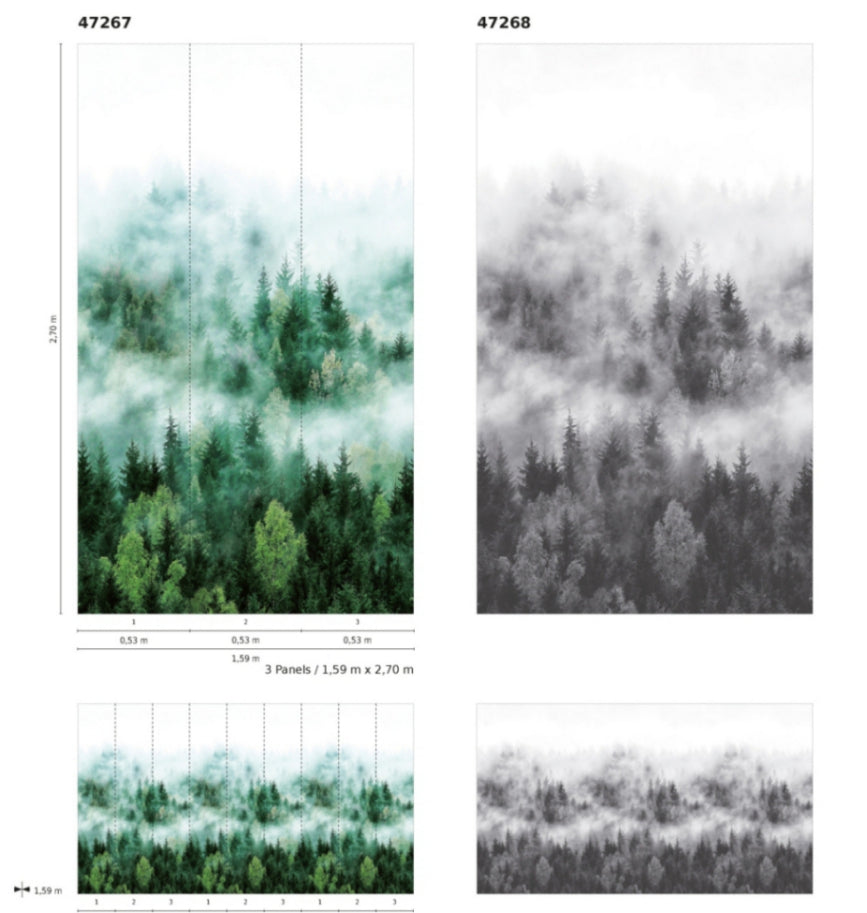 Fototapete Vlies Wald Nebel Bäume Grau Weiß 47268