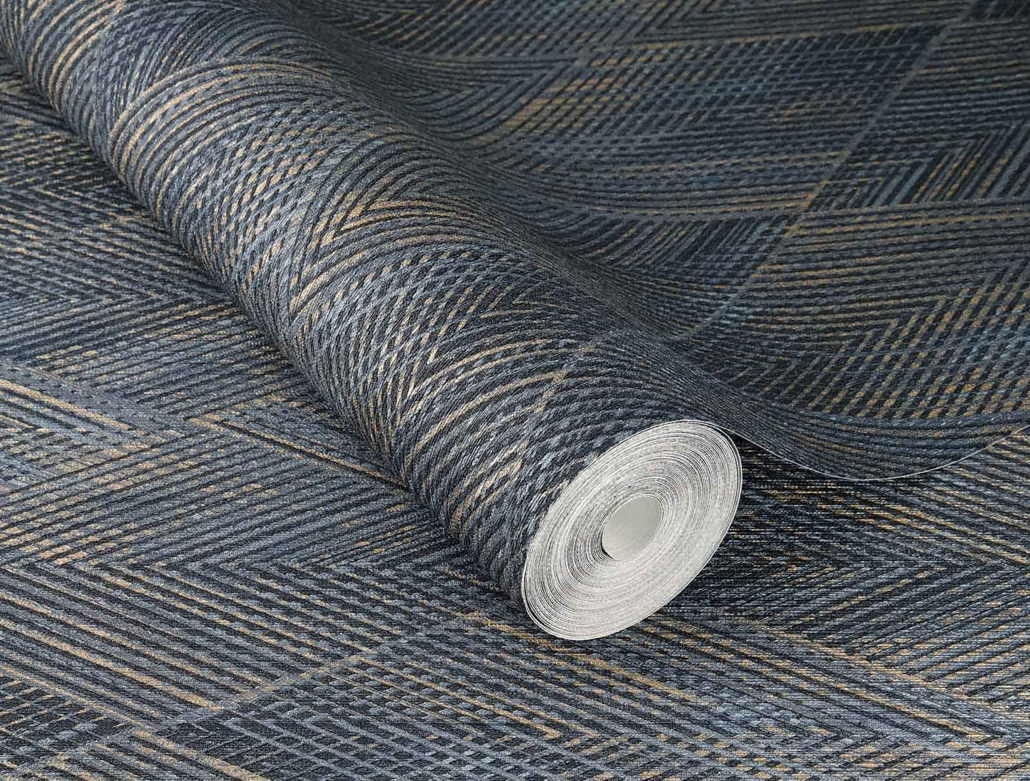 Vliestapete Rasch Blau Gold Rauten Linien 844146