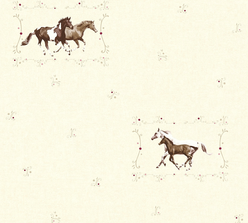 A.S. Creation Tapete Kinder Pferde Ponys Creme Braun Metallic 35837-2