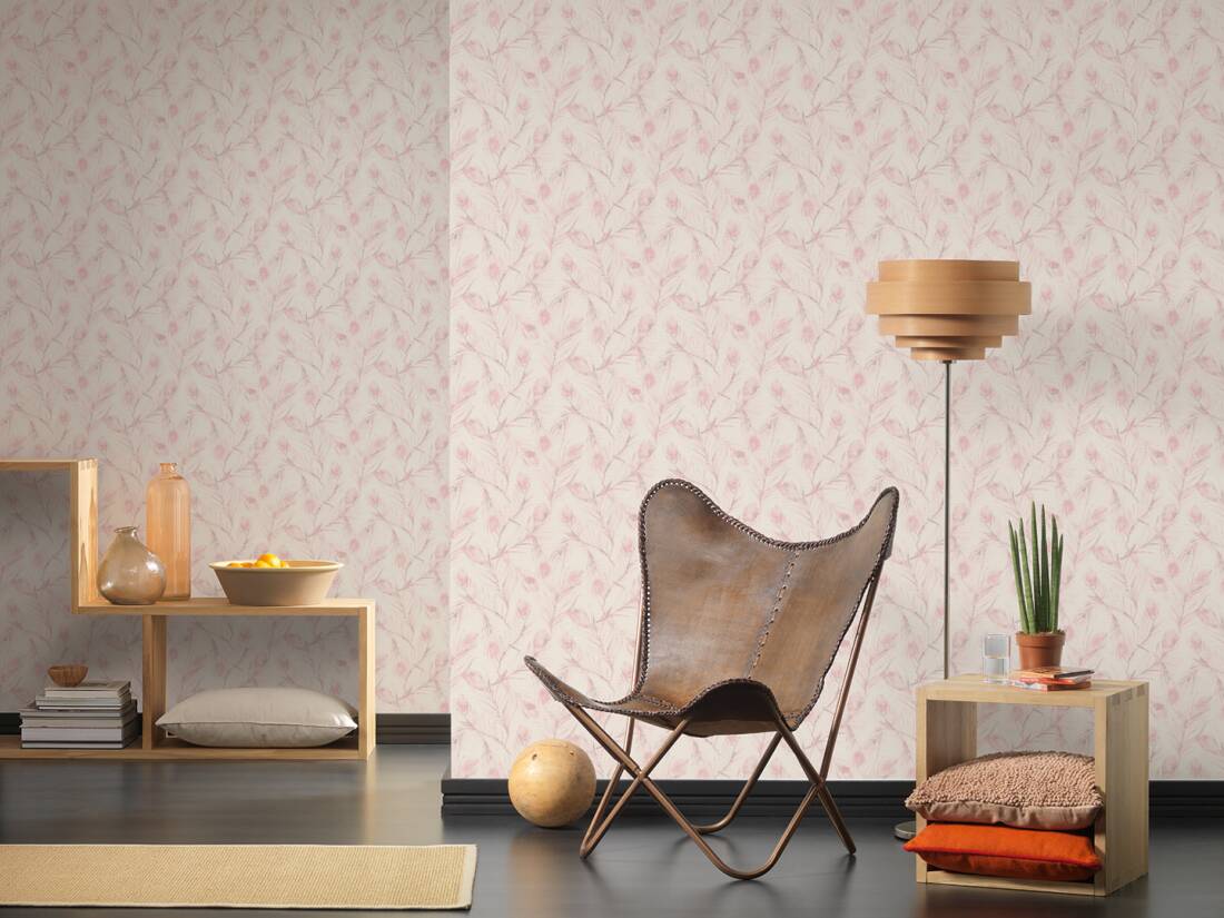 A.S. Creation Tapete Vlies 37367-2 Federn Weiß Rosa Grau Glitzer