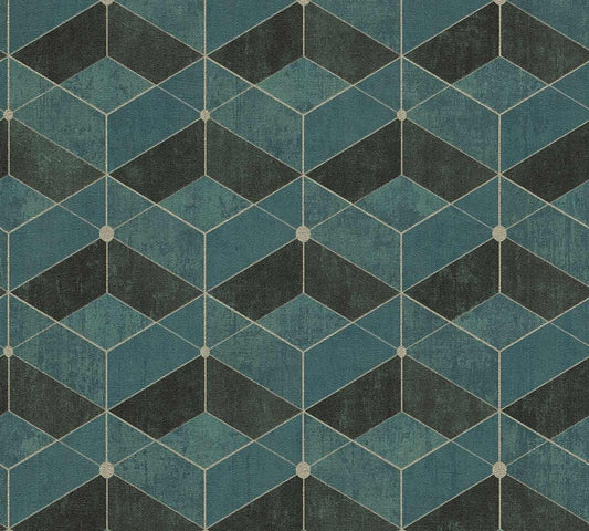 Tapete Vlies 3D-Effekt Grafisch Grün Schwarz Gold 38202-3