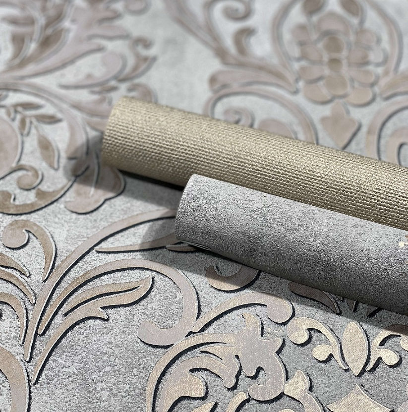 Tapete Vlies Barock Metallic Grau Silber 32602