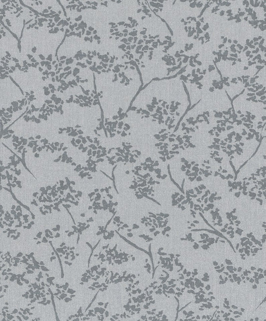 Tapete Vlies Blätter Vintage Silber Grau Glanz 32705