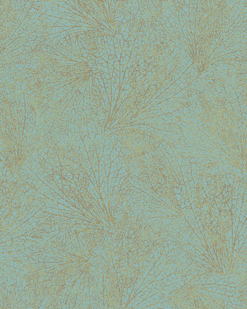 Tapete Vlies Blattmuster Blau Gold Metallic 31333