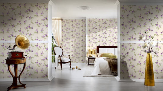 A.S. Creation Tapete Vlies Blumen Fliesen Beige Grün Glanz 34501-5