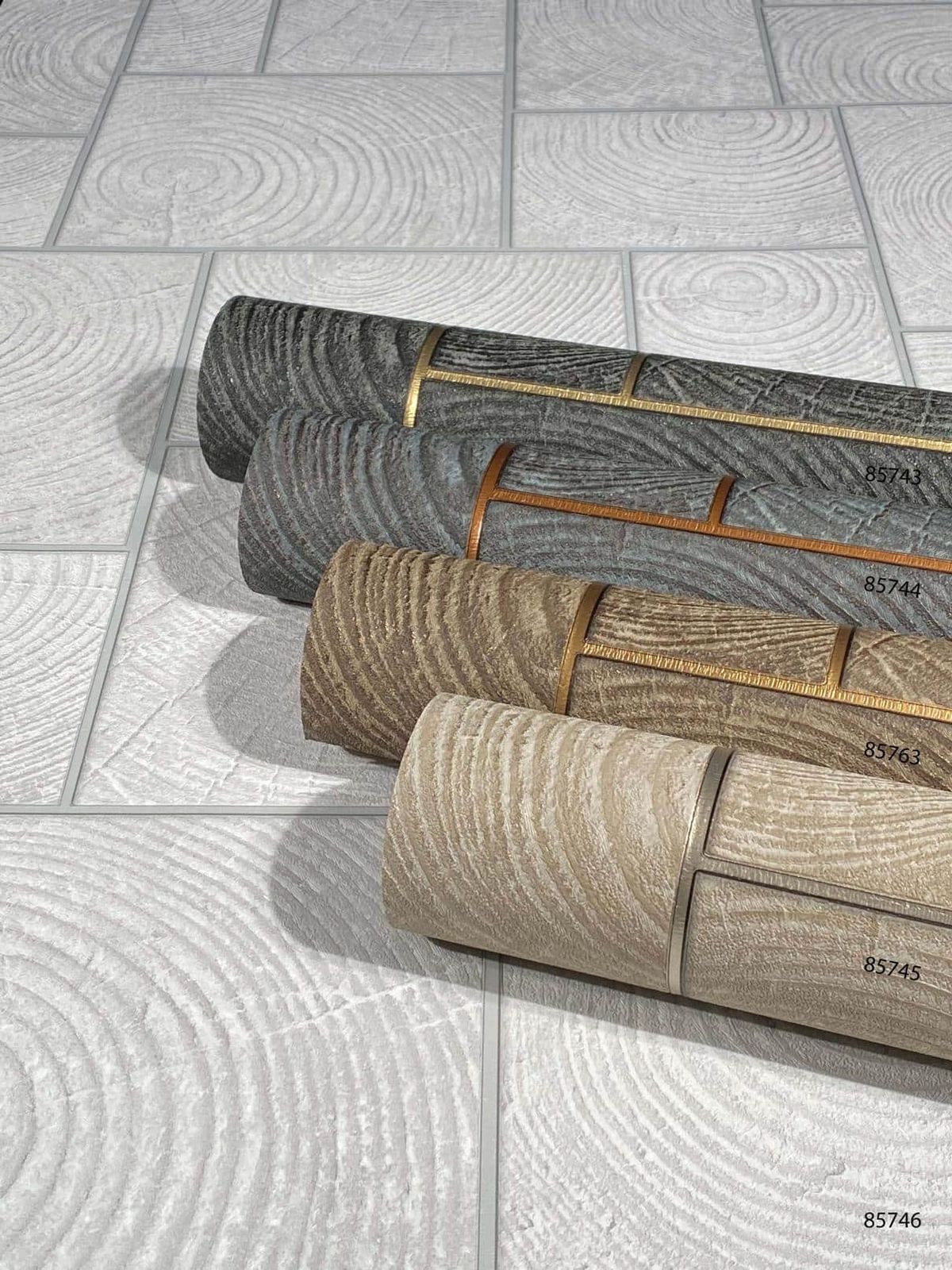 Tapete Vlies Fliesen Holz Kacheln Beige Silber 85745