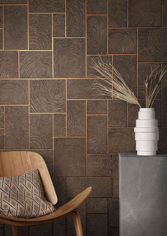 Tapete Vlies Fliesen Holz Kacheln Braun Gold 85763