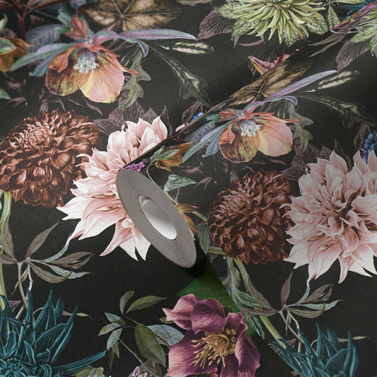 A.S. Creation Tapete Vlies Floral Muster Blumen Schwarz Bunt 38175-7