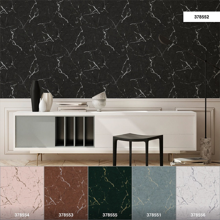 Tapete Vlies Marmor Design Schwarz Silber Glanz 37855-2
