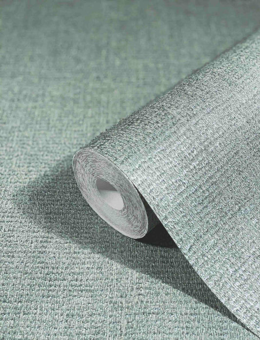 Tapete Vlies Meliert Textil Silber-grün Metallic 85740