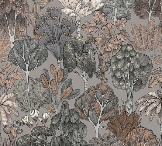 Tapete Vlies Palmen Floral Grau Beige Weiß 37757-4