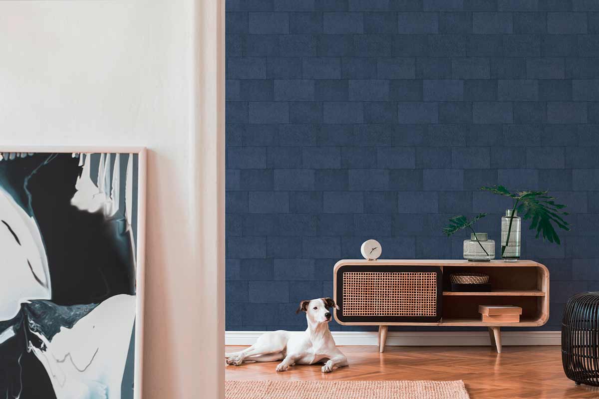 Tapete Vlies Stein-Wand Blau 38201-5