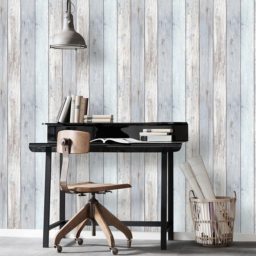 Tapete Vlies Vintage Holz-Optik Hellblau Grau 10200-10