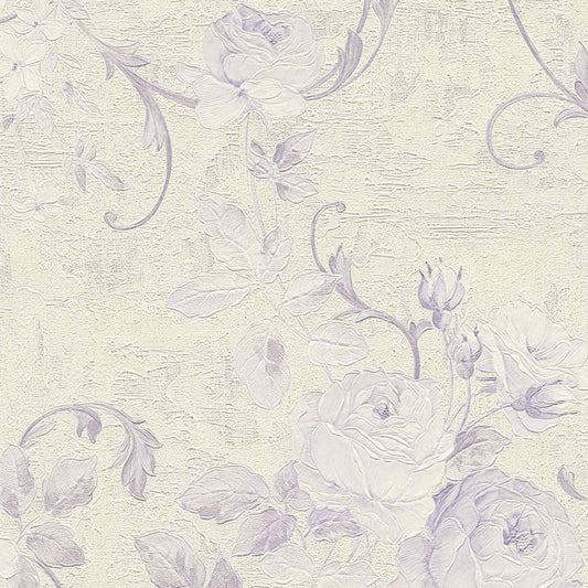 A.S. Creation Tapete Vlies Große Blüten Creme Violett 37224-5