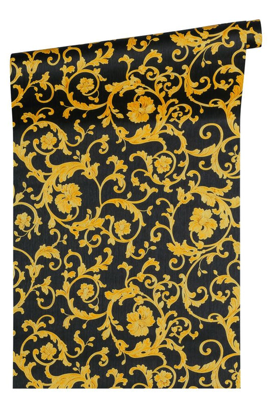Versace Home Tapete Floral Schwarz Gelb-gold Glitzer 34326-2