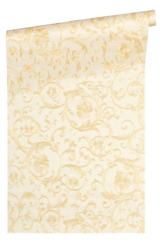Versace Home Tapete Floral Weiß Creme-beige Glitzer 34326-1
