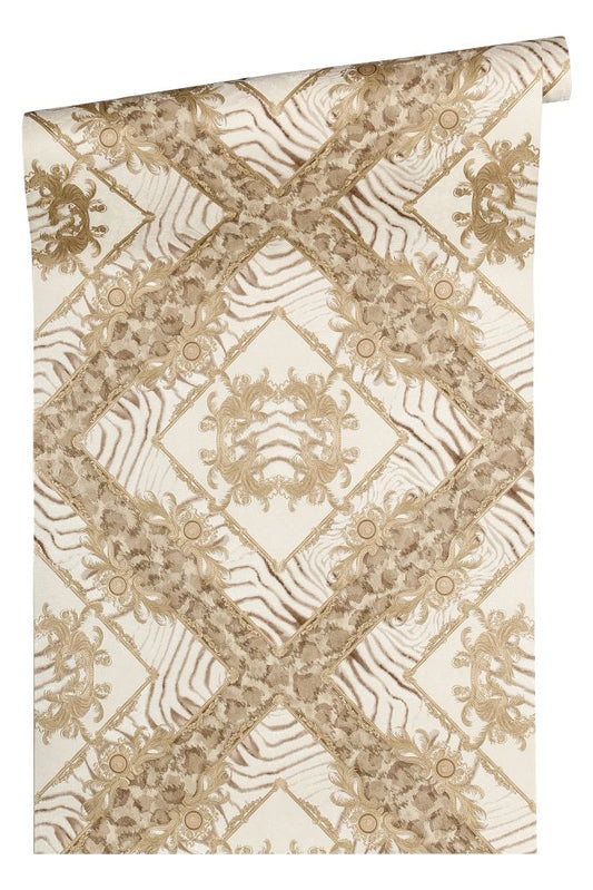 Versace Home Tapete Ornament Zebra Taupe Glanz 34904-1