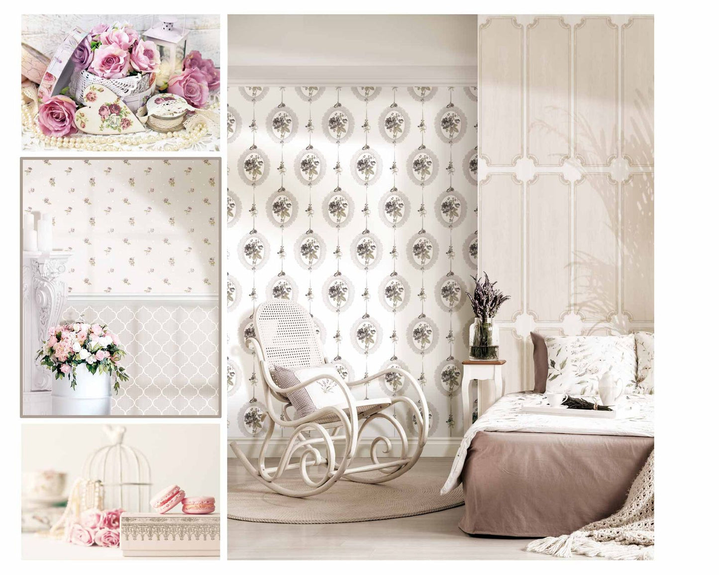 Vinyltapete Rose Bilderrahmen Creme Beige 107815