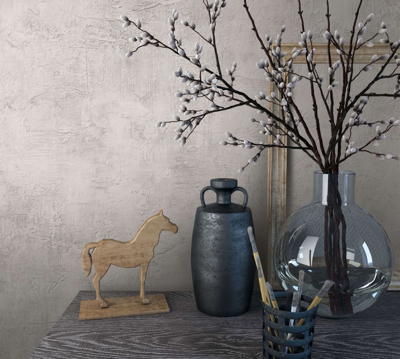 Vliestapete Beige Grau Uni Putz Optik Marburg 34186