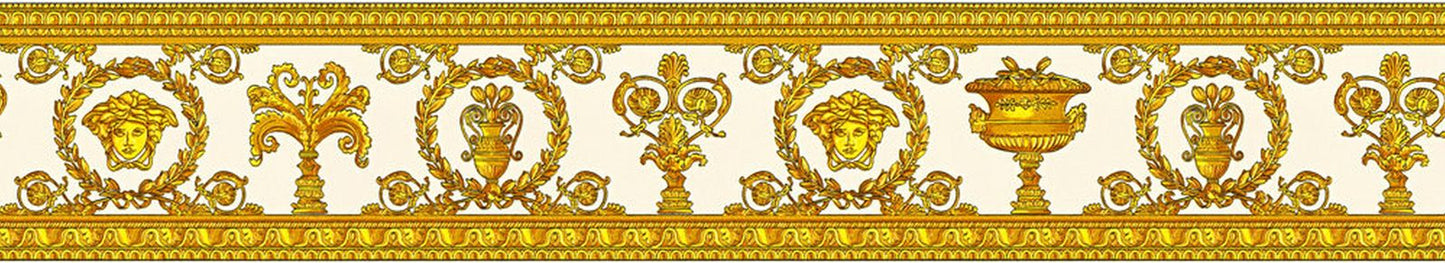  Versace Home Bordüre Medusa Lorbeer Weiss Gold 34305-2