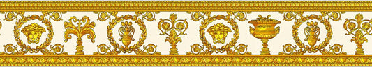  Versace Home Bordüre Medusa Lorbeer Weiss Gold 34305-2