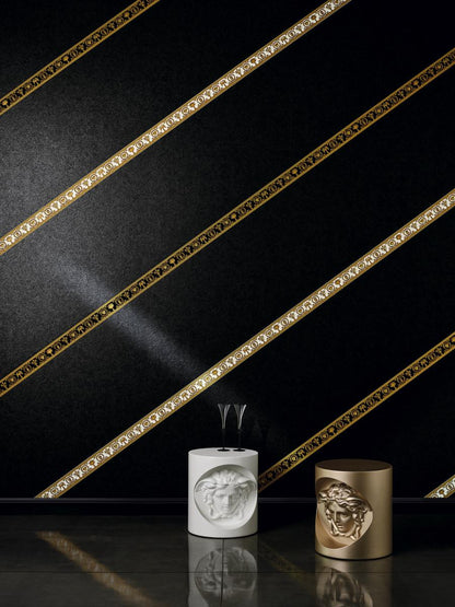  Versace Home Bordüre Medusa Lorbeer Weiss Gold 34305-2