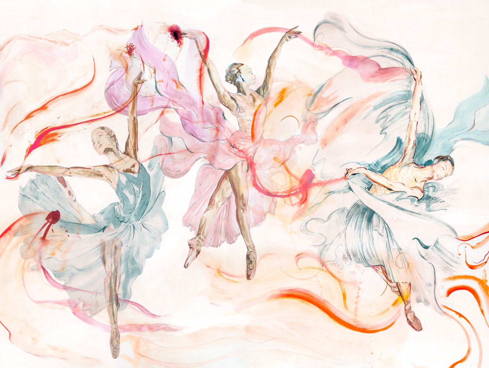 Digitaldruck Ballerina Gemalt Weiß Rosa Blau Rot ML2201