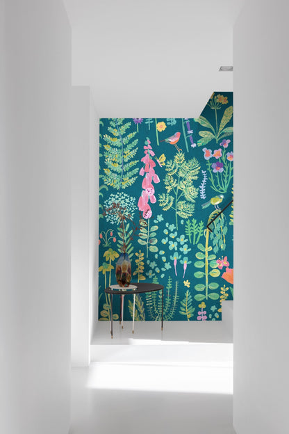  Digitaldruck Blumen Gräser Blau Grün Rosa ML1902