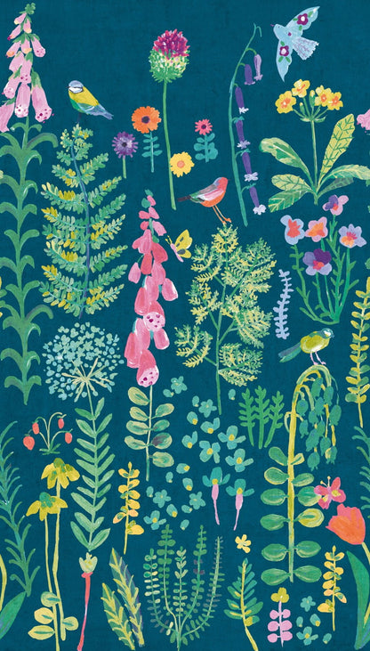  Digitaldruck Blumen Gräser Blau Grün Rosa ML1902