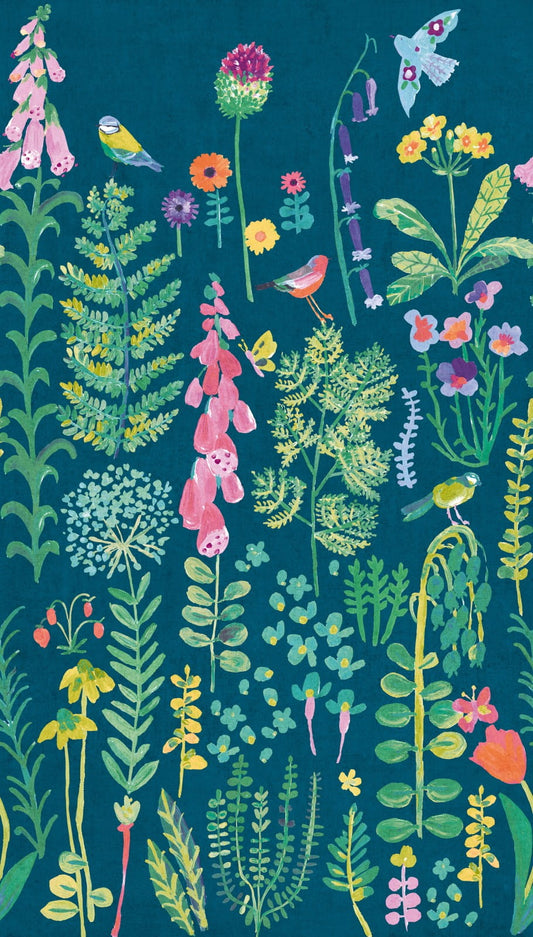  Digitaldruck Blumen Gräser Blau Grün Rosa ML1902