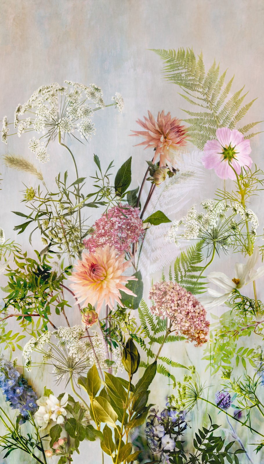  Digitaldruck Blumen Vintage Grün Rosa Grau ML2001