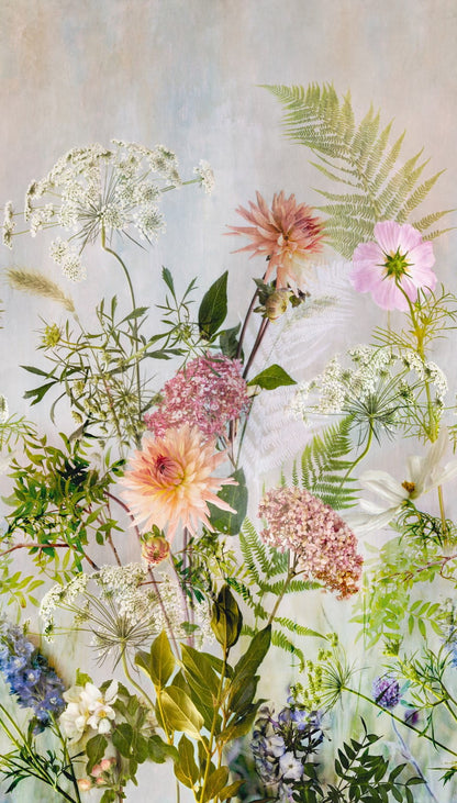  Digitaldruck Blumen Vintage Grün Rosa Grau ML2001
