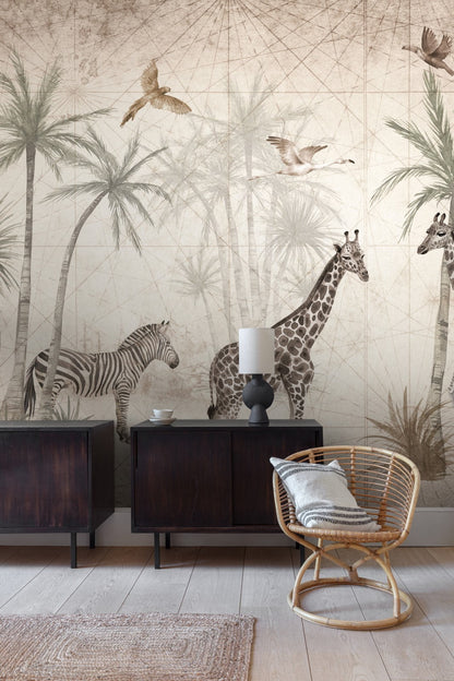  Digitaldruck Exotisch Tiere Beige Grau Creme ML1501