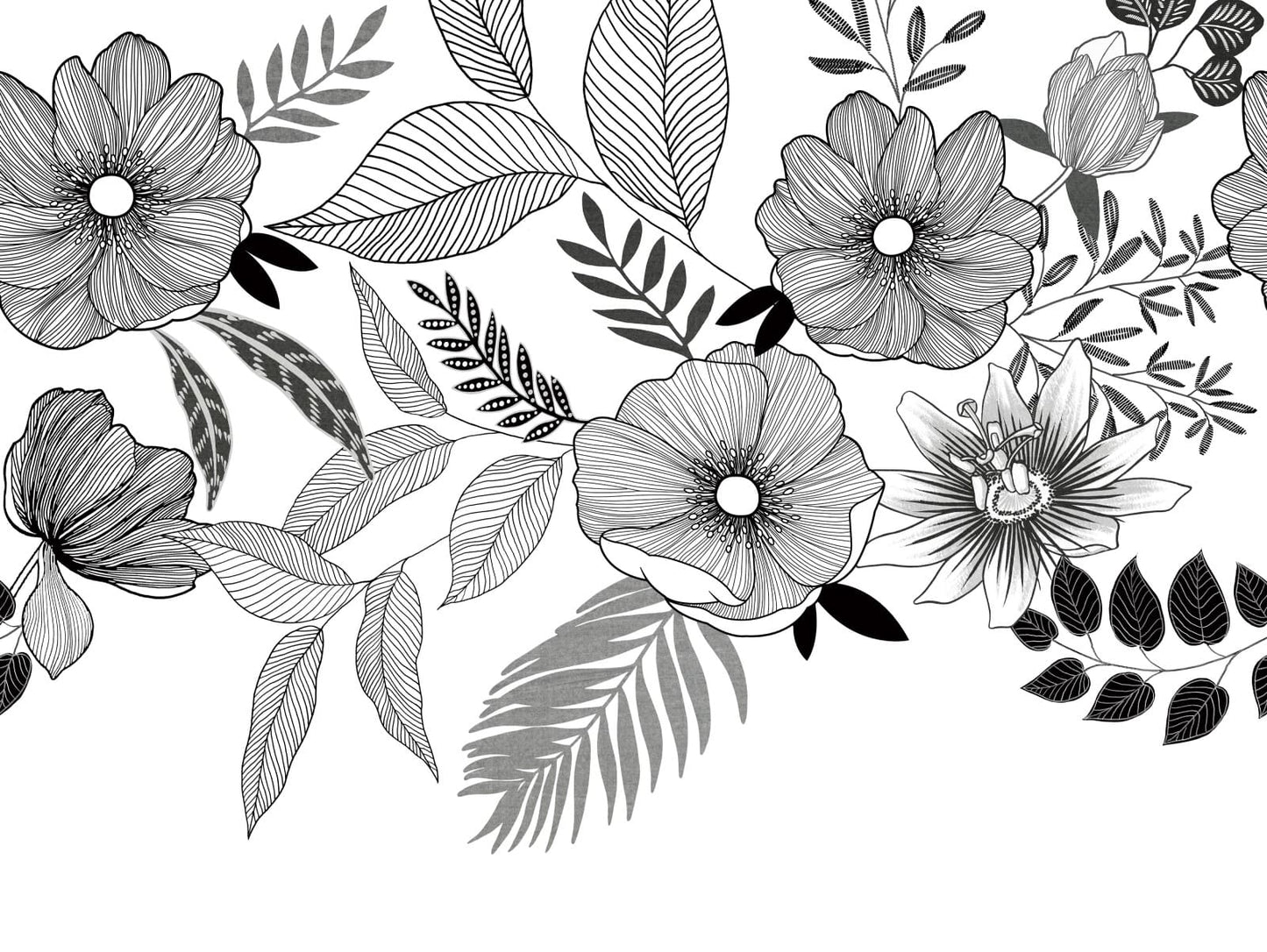  Digitaldruck Floral Gemalt Weiß Schwarz ML6701