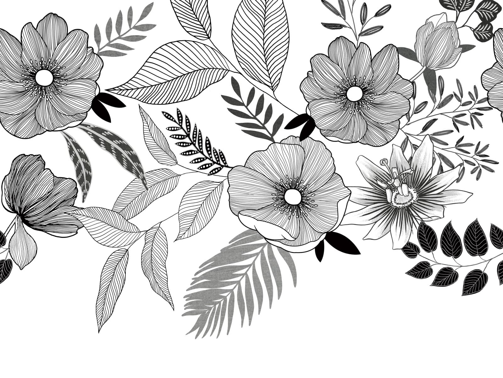  Digitaldruck Floral Gemalt Weiß Schwarz ML6701