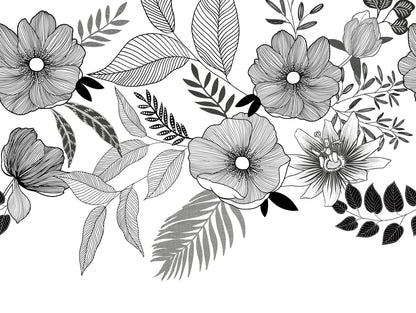  Digitaldruck Floral Gemalt Weiß Schwarz ML6701