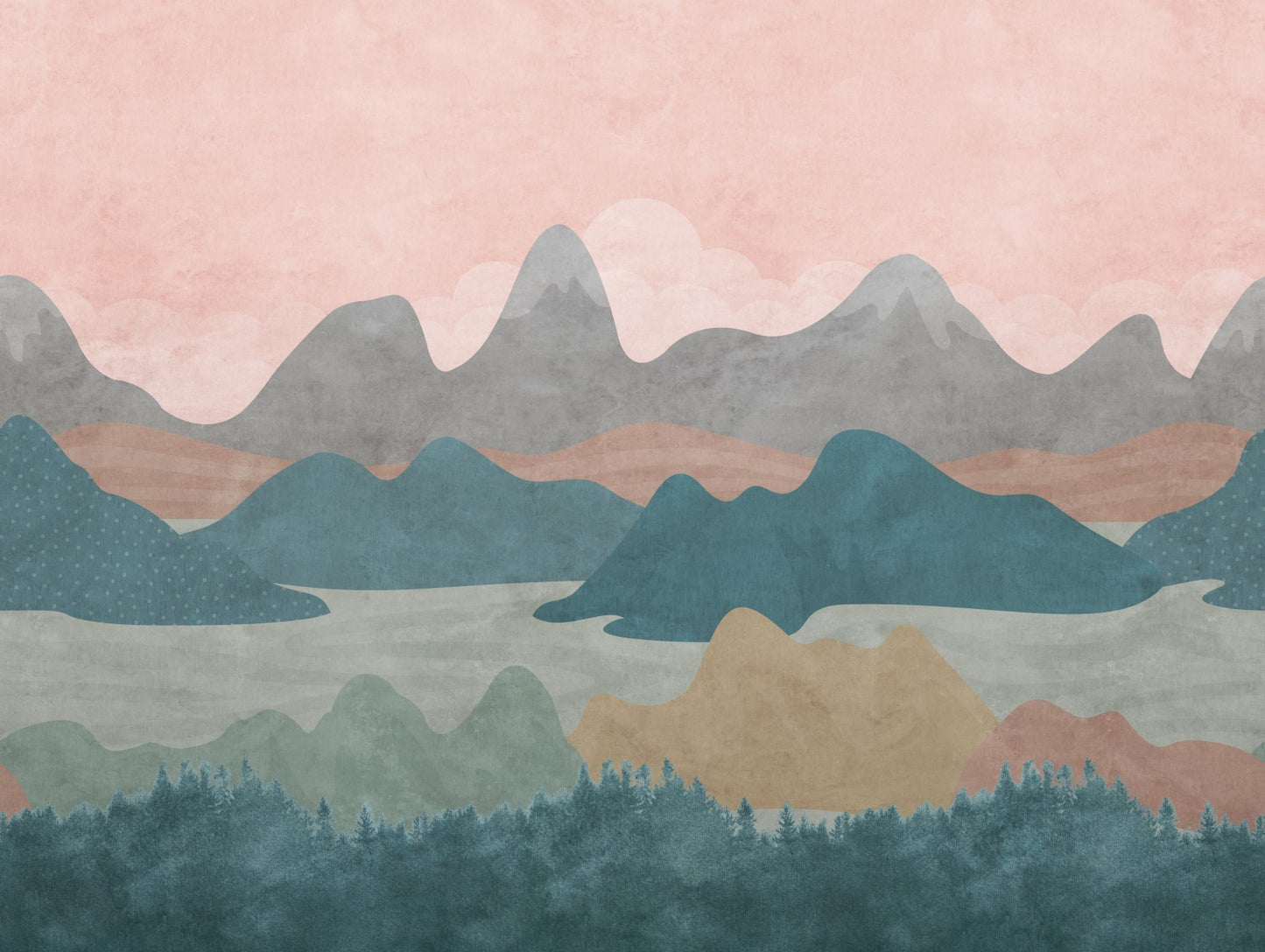  Digitaldruck Gebirge Gemalt Grün Rot Grau ML6801