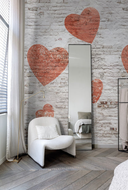  Digitaldruck Herzen Gemalt Wand Beige Rot ML2301