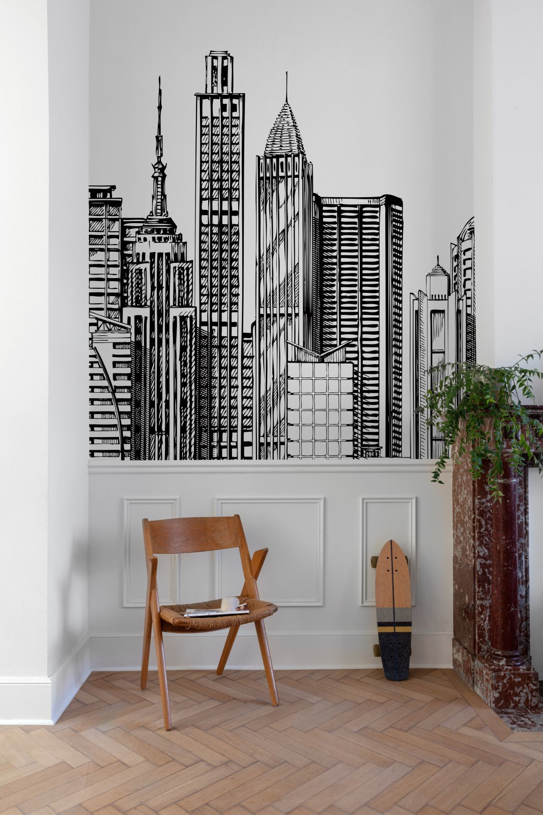  Digitaldruck Skyline Gemalt Weiß Schwarz ML4001