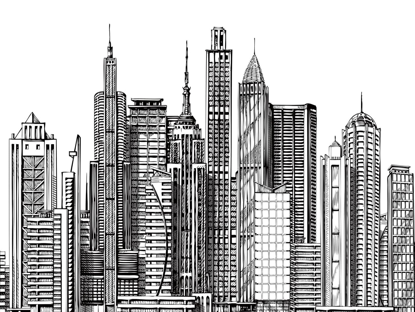  Digitaldruck Skyline Gemalt Weiß Schwarz ML4001