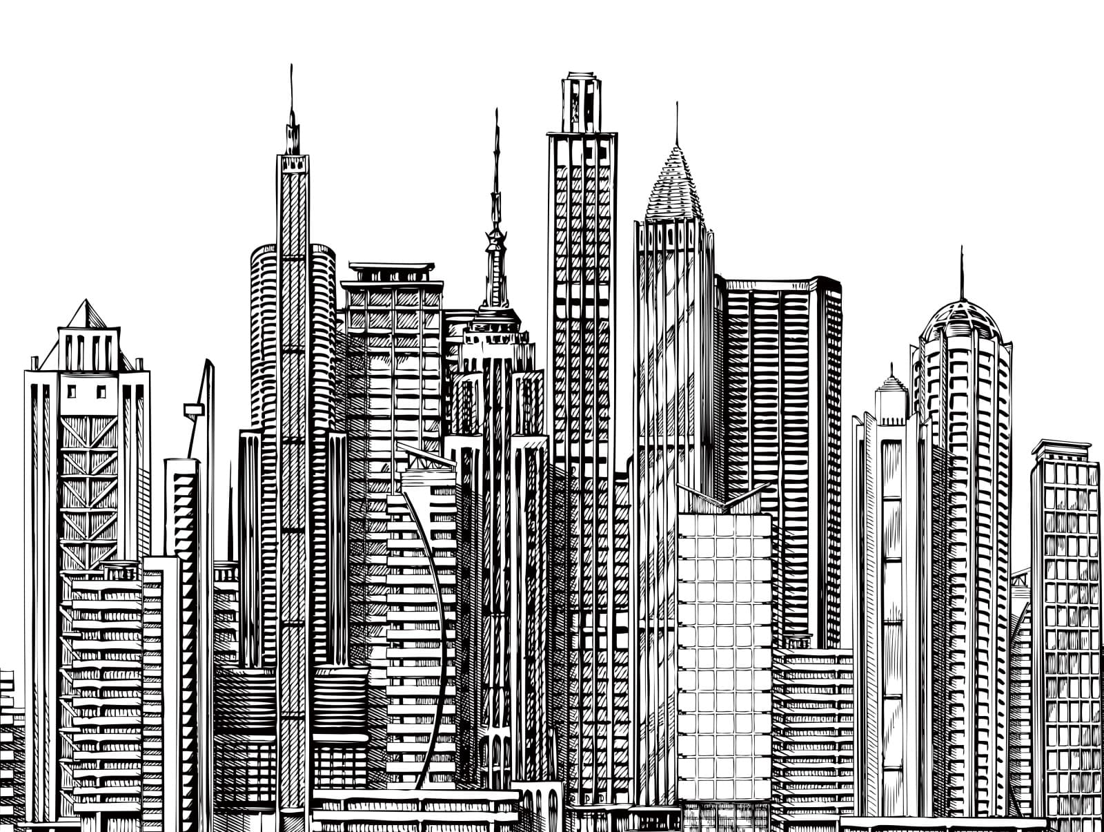 Digitaldruck Skyline Gemalt Weiß Schwarz ML4001