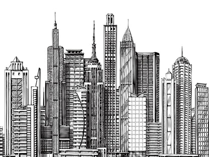  Digitaldruck Skyline Gemalt Weiß Schwarz ML4001