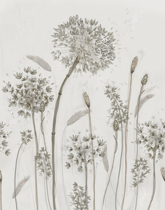  Fototapete Blumen Floral Grau Weiss Beige 32750