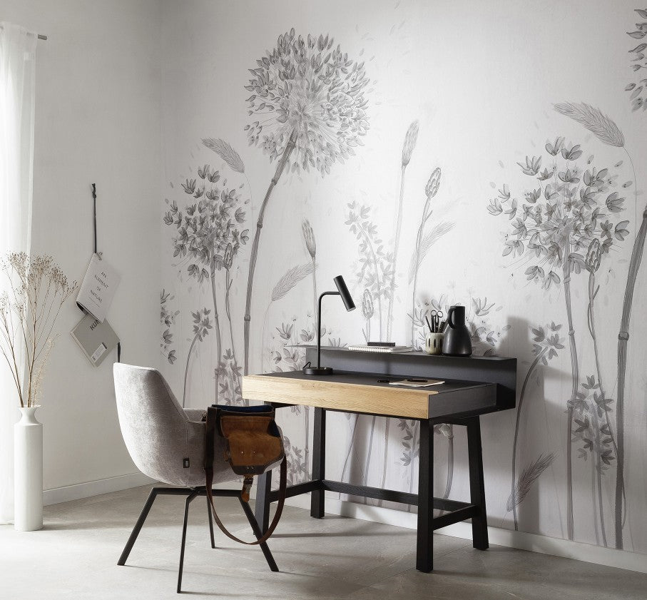  Fototapete Blumen Floral Grau Weiss Beige 32750