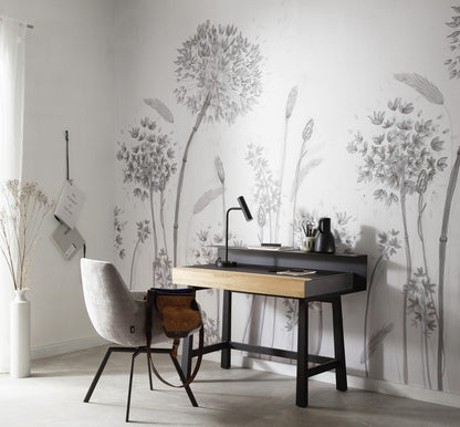  Fototapete Blumen Floral Grau Weiss Beige 32750